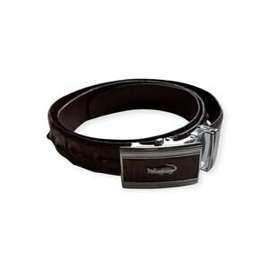 Lacoste Crocodile Embossed Leather Belt Brown Automatic Buckle Size 42 Men’s